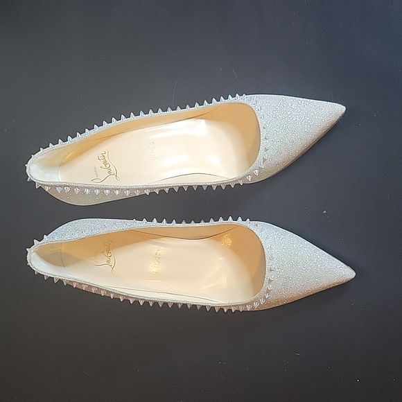 EUC Christian Louboutin Red Bottoms Silver Iridescent Sparkle Spikes Luxury Punk